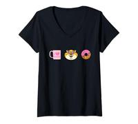 Femme Disney Zootopia Officer Clawhauser Cute Coffee & Donut Emoji T-Shirt avec Col en V