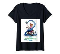 Femme Disney Zootropolis 2 Teaser Poster Art with Nick Judy & Gary T-Shirt avec Col en V