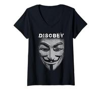 Femme Disobey Hacker Mask Picture from Words Freedom Over Fear T-Shirt avec Col en V