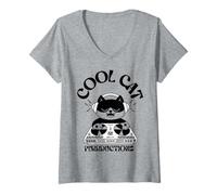 Femme Disque Jockey Amusant DJ Cat T-Shirt avec Col en V