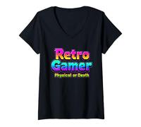 Femme Disque Physique rétro Gamer ou Death T-Shirt avec Col en V