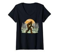 Femme Disque Vinyle Bigfoot Sasquatch Forest Mountain Sunset T-Shirt avec Col en V