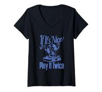 Femme Disque vinyle If It's Nice Play It Twice T-Shirt avec Col en V