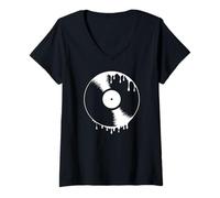 Femme Disque Vinyle, Music, 33 Tours, rétro Vintage Liquide Fluide T-Shirt avec Col en V