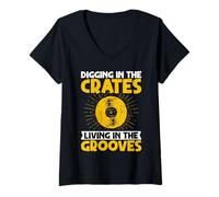 Femme Disques Vinyle Digging in The Crates Living in The Grooves T-Shirt avec Col en V