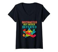 Femme Distrait mais jamais vaincu | Fierté neurodivergente T-Shirt avec Col en V