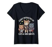 Femme Distrait par Les Chats et Les héros des Chats Nains Elfes orques T-Shirt avec Col en V
