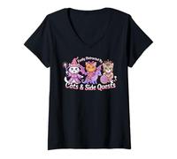 Femme Distrait par Les Chats et Les quêtes Secondaires Cat Hero Dragon Princess T-Shirt avec Col en V