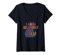 Femme Distressed Melancholy Gib Cat Falstaff Shakespeare Citation T-Shirt avec Col en V
