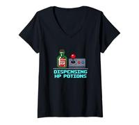 Femme Distribution HP Potions RPG Fantasy Healing Gamer Pharmacien T-Shirt avec Col en V