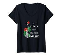 Femme Dites Aloha à Mon Petit ami - Ukulélé T-Shirt avec Col en V