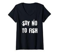 Femme Dites Non aux Poissons T-Shirt avec Col en V