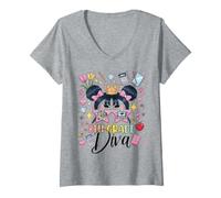Femme Diva 8e année Premier Jour d'école Spirit Attitude Girls Bow T-Shirt avec Col en V