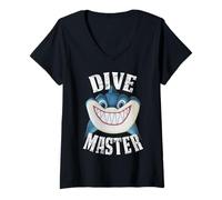 Femme Dive Master Requin de plongée avec Grand Sourire T-Shirt avec Col en V