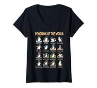 Femme Diverses espèces d'oiseaux Aquatiques sans vol Tableau éducatif T-Shirt avec Col en V