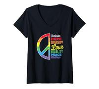 Femme Diversité Égalité Amour Paix Droits de l'Homme Justice Sociale T-Shirt avec Col en V