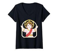 Femme Divino Nino Jésus Saint Enfant Dévotion Prière Miracle T-Shirt avec Col en V