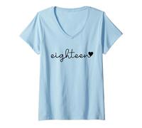 Femme Dix-Huit 18 Ans Mignon pour Les Filles et Ses Femmes 18e Anniversaire T-Shirt avec Col en V