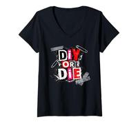 Femme DIY Or Die - Culture DIY Punk Rock T-Shirt avec Col en V