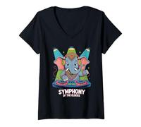 Femme DJ Animal Éléphant Symphony of The Elders T-Shirt avec Col en V
