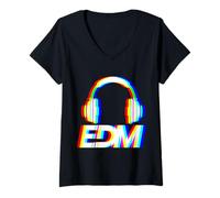 Femme DJ EDM Headset Vaporwave Techno Rave EDM Music Party T-Shirt avec Col en V
