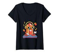 Femme Dj Food Hot Dog Musique Amusante T-Shirt avec Col en V