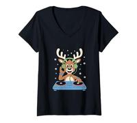 Femme DJ Rêne Noël Mix Enchanté T-Shirt avec Col en V