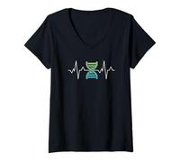 Femme DNA Genetics Heartbeat Double Helix EKG Pulse Science Humoristique T-Shirt avec Col en V