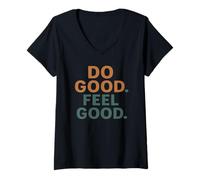 Femme Do Good Feel Orange Bleu T-Shirt avec Col en V