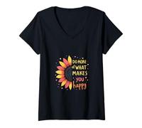 Femme Do More of What Makes You Happy Tournesol Message réconfortant T-Shirt avec Col en V