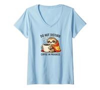 Femme Do Not Disturb Coffee Sloth Cute Funny Morning Mood Tees T-Shirt avec Col en V