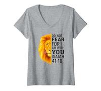 Femme Do Not Fear for I Am with You Isaiah 41:10 Lion Graphic T-Shirt avec Col en V