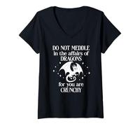 Femme Do Not Meddle in The Affairs of Dragons Sign,Book Dragon T-Shirt avec Col en V