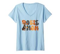 Femme Doberman Pinscher Groovy, la Meilleure Maman Dobie du Monde T-Shirt avec Col en V