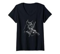 Femme Doberman Pinscher jouant du violon violoniste amoureux des chiens T-Shirt avec Col en V