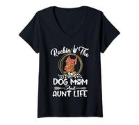 Femme Doberman Rocking The Dog Mom and Aunt Life Mothers Day T-Shirt avec Col en V