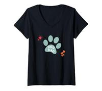 Femme DOD Dad Color Paw T-Shirt avec Col en V