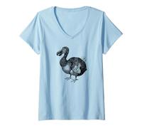 Femme Dodo Bird Ornithologie Dessin au trait Noir Oiseau drôle T-Shirt avec Col en V