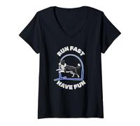 Femme Dog Agility Dog Hoopers avec Border Collie Run Fast Have Fun T-Shirt avec Col en V