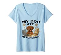 Femme Dog Ate My Homework Funny Golden Retriever Lover Boys Girls T-Shirt avec Col en V