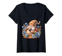 Femme Dog Daddy Gnome Floral Graphic For Pug Grandma Who Love Pugs T-Shirt avec Col en V