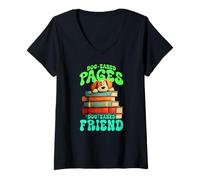Femme Dog Eared Pages and Dog Eared Friend T-Shirt avec Col en V