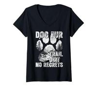 Femme Dog Fur Trail Dirt No Regrets Canicross Trekkng Randonnée Chien T-Shirt avec Col en V
