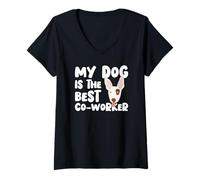 Femme Dog Is The Best Co-Worker Funny Terrier Remote Job Humor T-Shirt avec Col en V