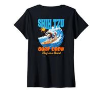 Femme Dog Lover Cute Shih Tzu Surf Crew Surf Floof on Board T-Shirt avec Col en V
