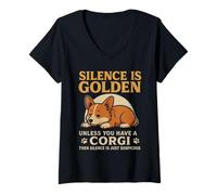 Femme Dog Lovers Silence is Golden Unless You Have a Corgi T-Shirt avec Col en V