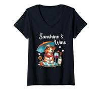 Femme Dog Mom Wine Lover Sunshine Wine Drinking Summer Vibes Beach T-Shirt avec Col en V
