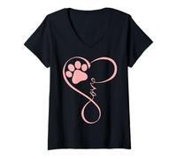 Femme Dog Paw Pink Heartbeat Love Dogs for Pet Dog Mom Girls Women T-Shirt avec Col en V
