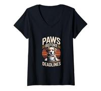Femme Dog Paws Before Dates Dates T-Shirt avec Col en V