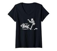 Femme Dog Pet Skeleton Halloween Decor,Can I Pet That Dog Skeleton T-Shirt avec Col en V